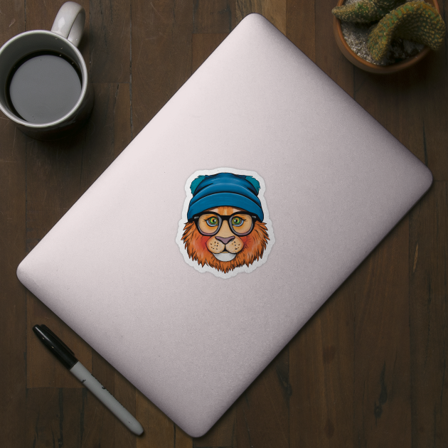 Orange Lion Wearing Glasses and a blue Hat by FlippinTurtles